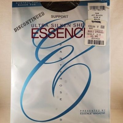 Vintage Essence Ultra Silken Sheer Control Top Pantyhose - Jet Black, Size E